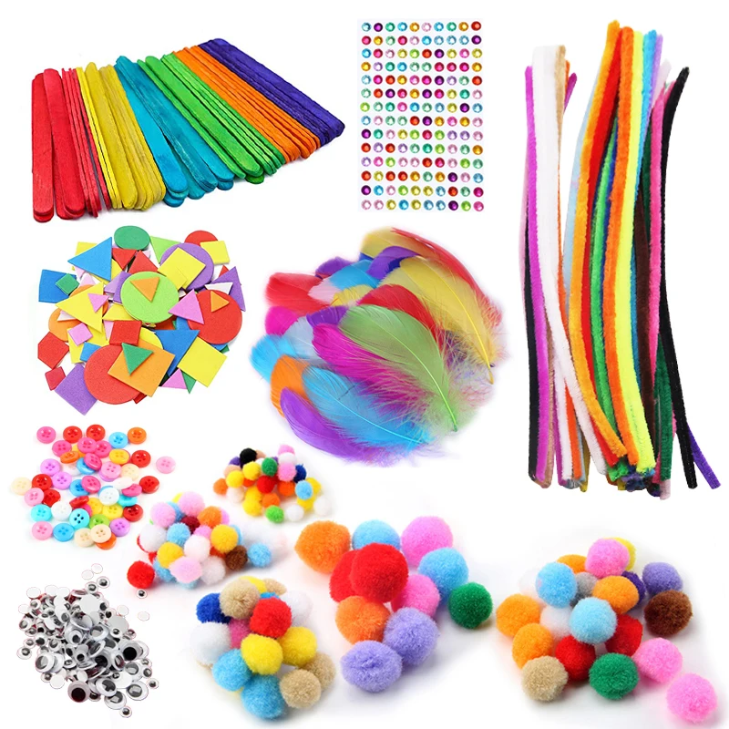 Art Craft Rainbow - Kids Creative Plush Stick Pompoms Rainbow