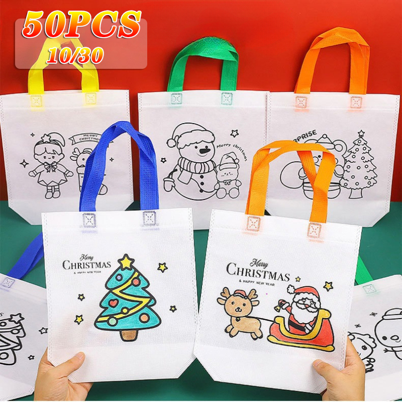 Art And Craft For Xmas - Cartoon Christmas Diy Graffiti Bag Handmade