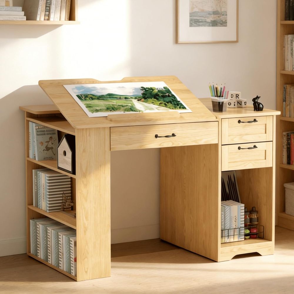Art & Craft Hari Raya - Adjustable Desk with Storage, Open Shelves,