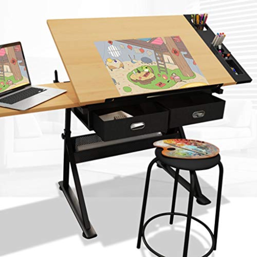 Art & Craft Hari Raya - Drafting Table with Storage Height Adjustable