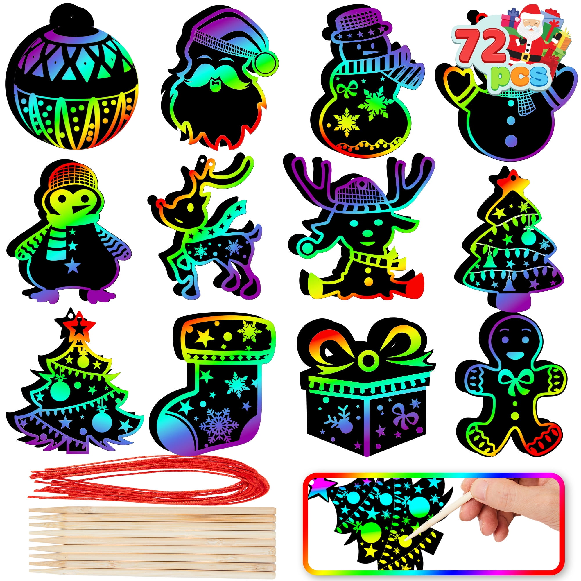 Art Craft Rainbow - Joyfy 72 Pcs Christmas Scratch Art