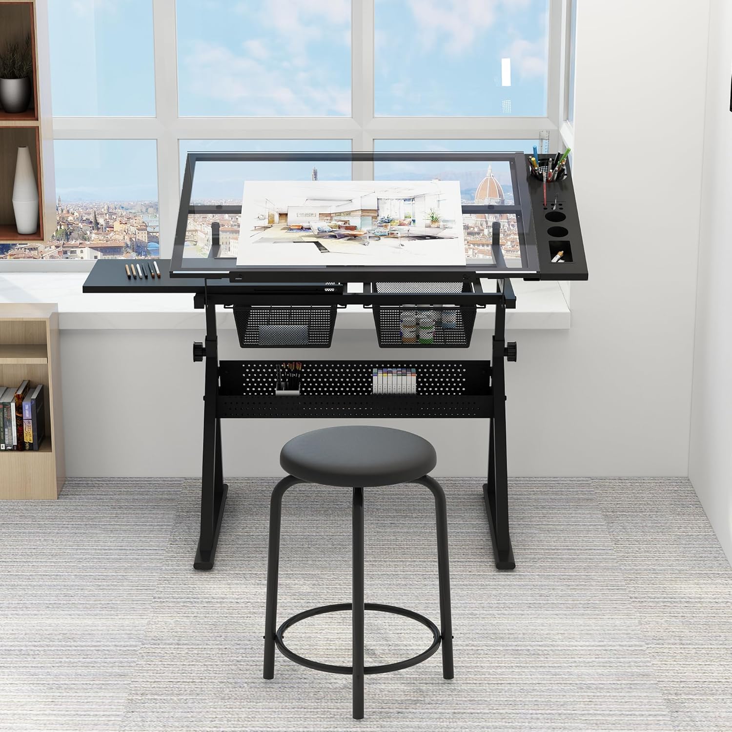 Art & Craft Hari Raya - Table w/Stool, Height Adjustable Drawing Table,