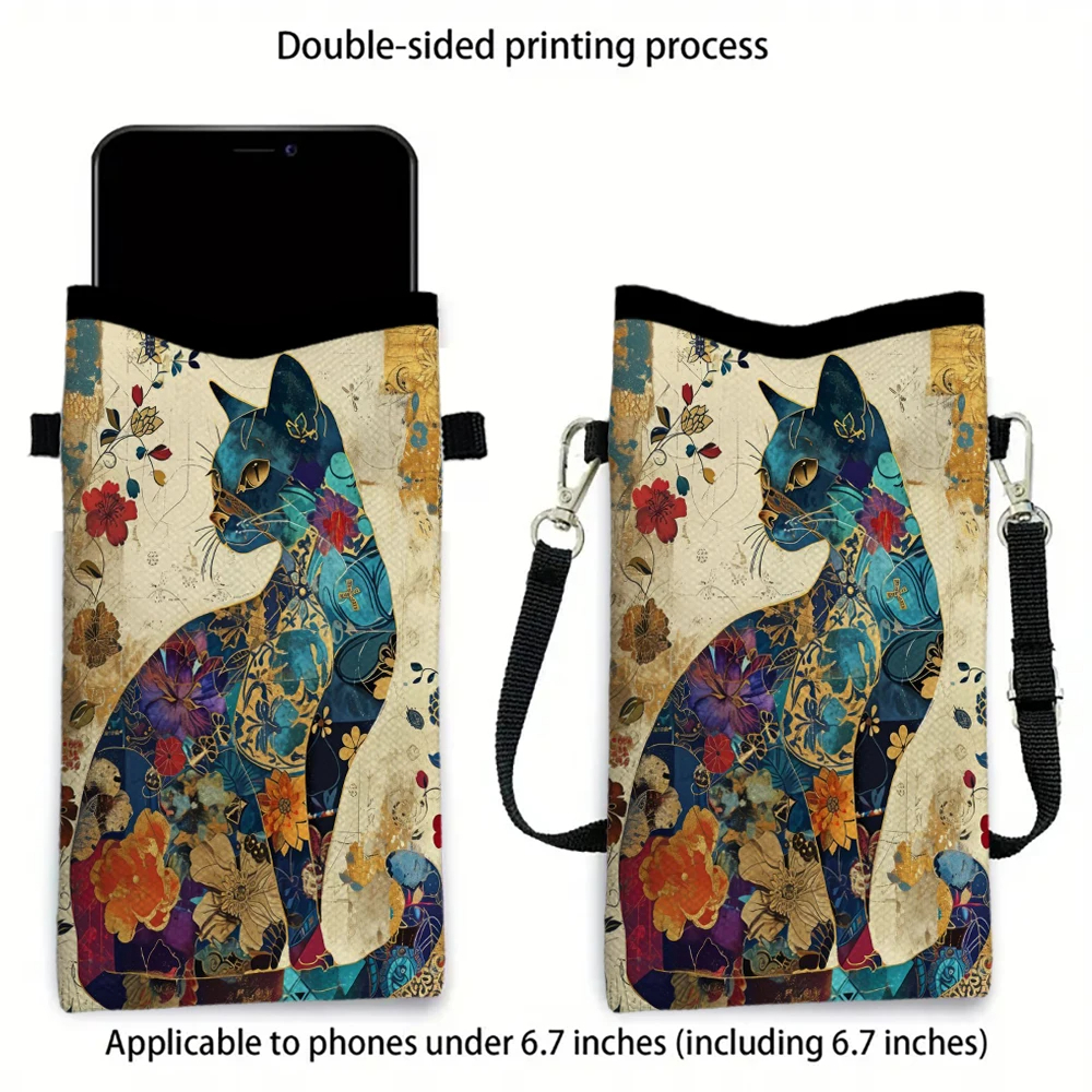 Art Craft Bag - Floral Cat Pattern Crossbody Bag Print