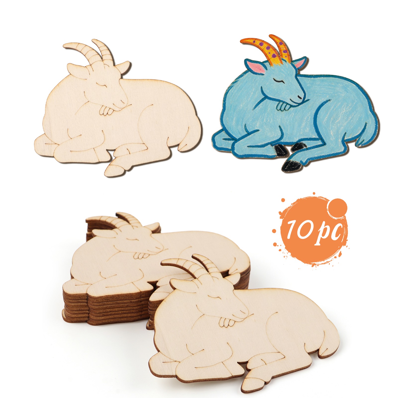 Art & Craft Hari Raya - 10pcs/set Unfinished Wood Sheep Animal Ornaments