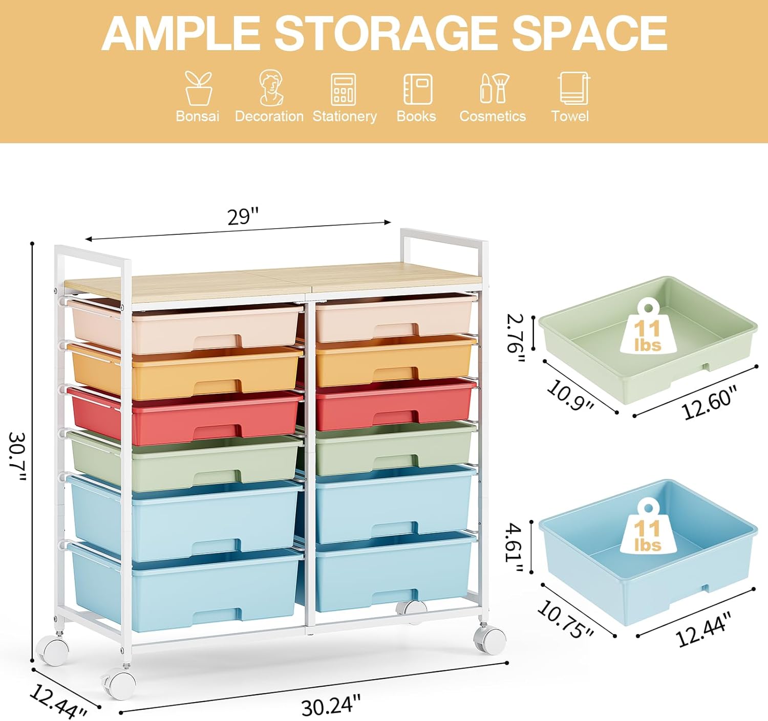 Rolling Storage Cart with 12 D - Art Craft Rainbow avis et prix